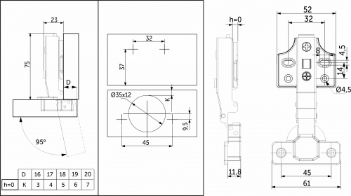Петля накладная с доводчиком 45мм h0 clip-on PRIME by AKS (саморезы, заглушки) д/фасадов до 28мм (упак. = 2 шт.)_2