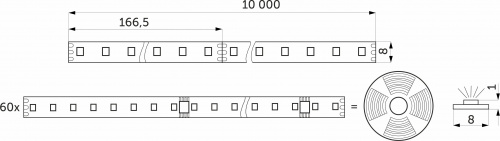 Лента светодиодная SPI ("Бегущий огонь") - 12W/m, 24V, 8мм, 2835, 126 д/м, IP20, теплый белый (3000K) - 10м, AKS_2