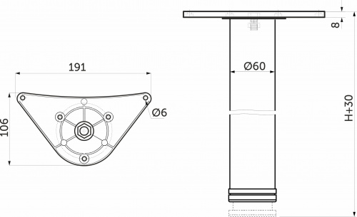 Опора меб. круглая d60 h710 престиж, хром AKS_2