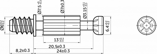 Шток эксцентрика 7*24/6*8,1 с пластиковой зеленой муфтой (уп/1тыс.шт) РП_2