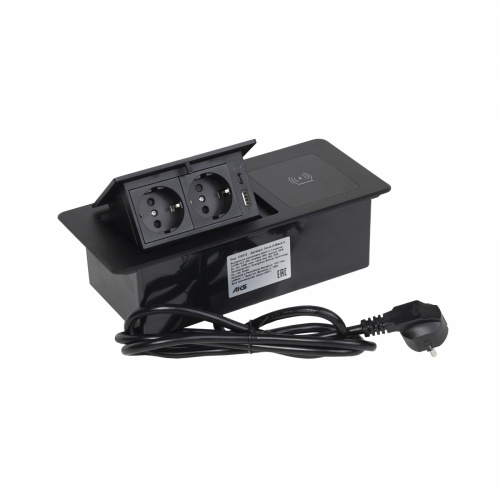 Выдвижной удлинитель Nova 5, 2 розетки, USB A + C, беспроводная зарядка, черный, AKS_1