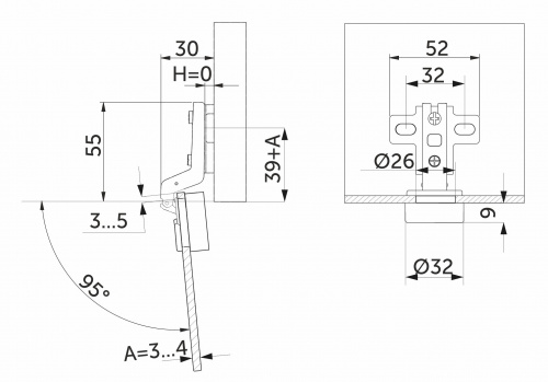 Петля д/стекла внутренняя с пружиной h0 slide-on AKS (круглая заглушка хром)_2