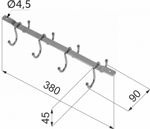 Держатель подвесной для кружек 380*45*90, хром AKS_2