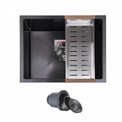 Мойка н/сталь, прямоугольная одночашевая, 570*460мм, черный, универсальная, AKS (3,2мм)_1