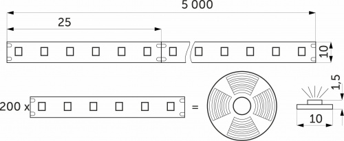 Лента светодиодная - 19,2W/m, 24V, 10мм, 2835, 240 д/м, IP20, теплый белый (3000K), CRI>80, 2000 Lm, 5м, AKS_2