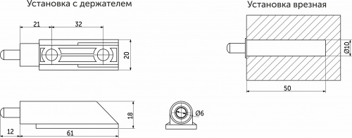 Амортизатор крепление прямое накладной/врезной серый AKS_2