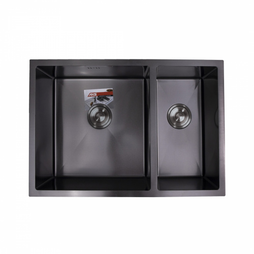 Мойка н/сталь, прямоугольная двухчашевая, 750*510мм, черный, универсальная, AKS (3,2мм)_1