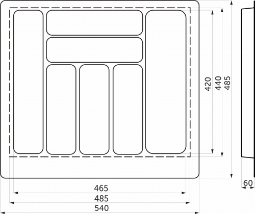Лоток для столовых приборов 600 BASIC 540*485, белый AKS_2