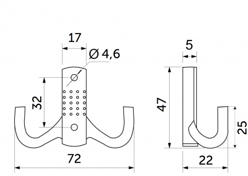 Крючок меб. двухрожковый мет. WP12 старое золото GRIDLI_2