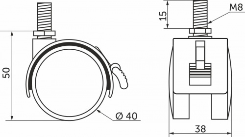 Колесо меб. пласт. d40 с винтом М8 с торм., черный AKS_2