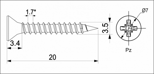 Саморез универсальный 3,5*20 желтый цинк (уп/1тыс.шт) AKS_2