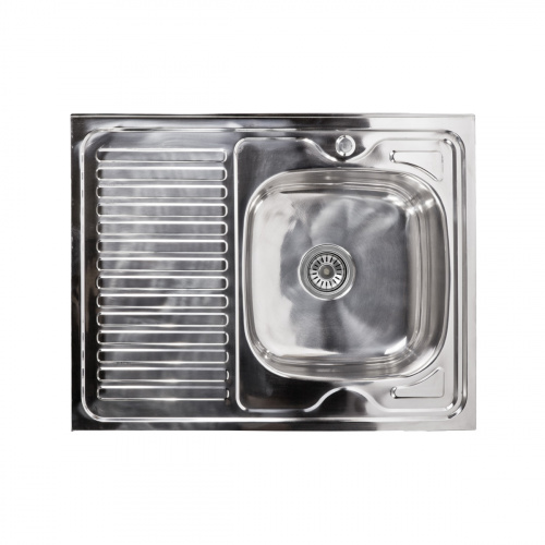 Мойка н/сталь, прямоугольная одночашевая, 800*600мм, полир хром, мойка справа, накладная, AKS (0,6мм)_1
