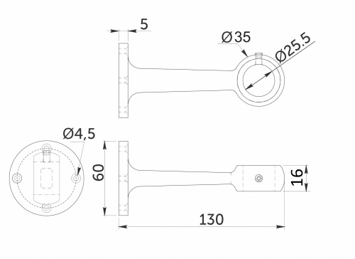 Держатель дистанционный проходной трубы d25 (570), хром AKS_2