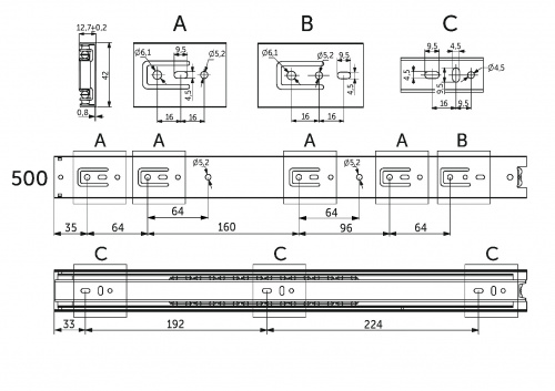 Направляющая шариковая L-500 h=42 GRIDLI A_2