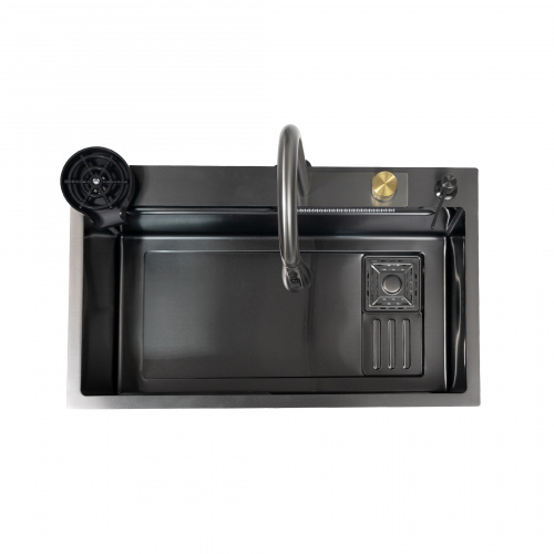 Мойка н/сталь, прямоугольная одночашевая со смесителем, 750*450мм, графит, PVD покрытие, врезн на/вровень столешнице, AKS (3,2мм)_5