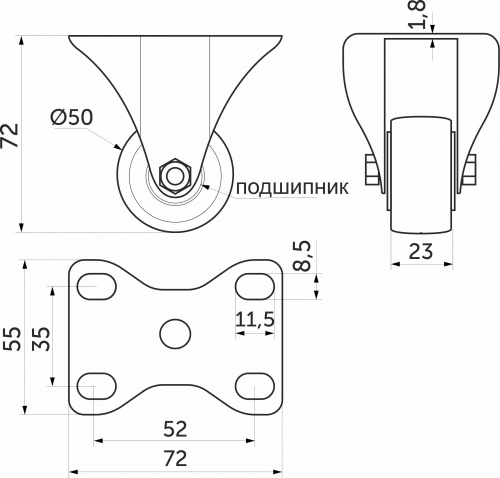 Ролик меб. DIAMOND d50 h72 прямоходящий, черный AKS_2