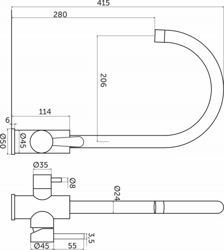Смеситель для кухни двухрычажный, HDF-8204, сатин, AKS_2