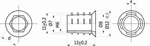 Гайка Rampa М6*12*13 с шестигран. углублением с буртиком и конич. внешн. резьбой_2