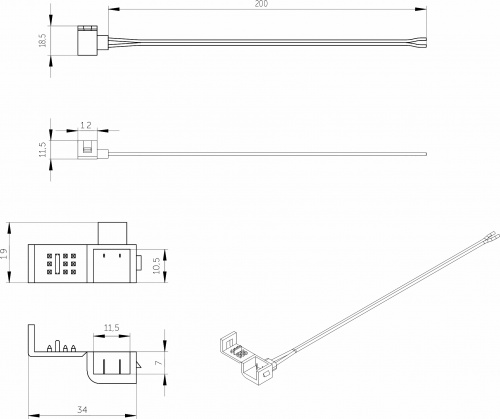 Шнур соединительный для гибкого неона 6*12 (коннектор - провод), 20 см, AKS_2
