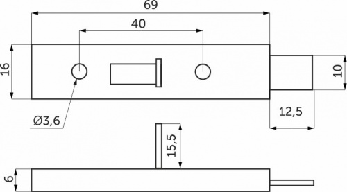 Задвижка мебельная (шпингалет) желтый цинк без ответной планки, AKS_2