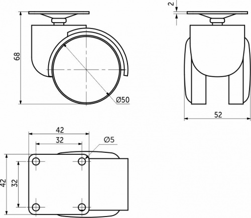 Колесо меб. пласт. FURNI d50 с площадкой, белый/серый AKS_2
