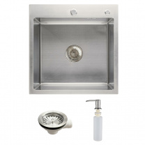 Мойка н/сталь, квадратная одночашевая, 500*500мм, мат сатин, PVD, врезн на/вровень столешнице, AKS (3,2мм)