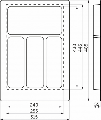 Лоток для столовых приборов 400 PIXEL 315*485, графит AKS_2