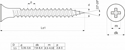 Саморез для гипсокартона 3,5*32 мелкий шаг (уп/1тыс.шт) AKS_2