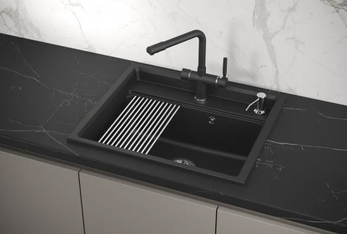 Мойка кварц, прямоугольная, KS-6003, 600*510мм, черный металлик, на столешницу, Granula_4