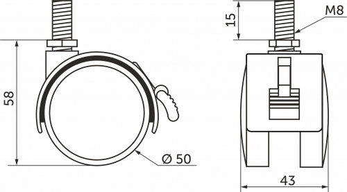 Колесо меб. пласт. d50 с винтом М8 с торм., черный AKS_2