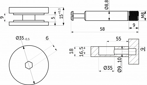 Эксцентриковая стяжка усиленная 35мм +шток 55мм H-type (белая заглушка в комплекте) (уп/100компл) AKS_2
