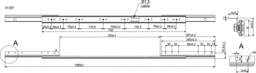 Механизм для раздвижных столов внешний синхронный со стопором L-700 мм AKS_2