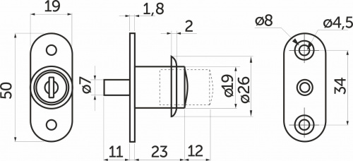 Замок для раздвижных 2-х дверей механический 105 AKS_2