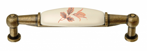 Ручка меб. скоба мет. UP21 с керам. вставкой (крем) 96 старое золото/коричневый лист AKS тип 2_1