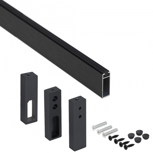 Штанга гардеробная прямоуг. FAME L-1000 с проходным и концевыми держателями, черный браш AKS_3