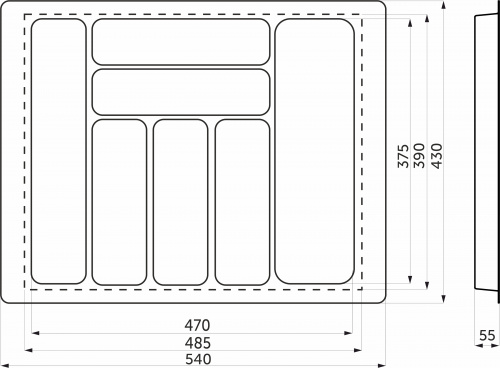 Лоток для столовых приборов 600 MARBLE 540*430, черно-серый мрамор AKS_2
