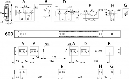 Направляющая шариковая L-600 h=45 PRIME by AKS SOFT CLOSE A черный _2
