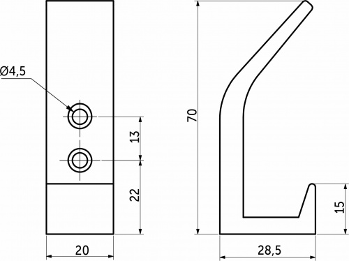 Крючок меб. двухрожковый мет. BLOCK черный матовый AKS_2