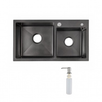 Мойка н/сталь, прямоугольная двухчашевая, 780*430мм, черный, универсальная (3,2мм)