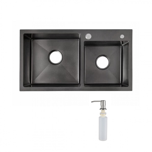 Мойка н/сталь, прямоугольная двухчашевая, 780*430мм, черный, универсальная (3,2мм)_1