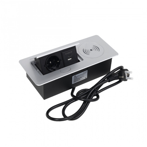 Выдвижной удлинитель Nova 5, 1 розетка, USB A + C, беспроводная зарядка, алюминий, AKS_3