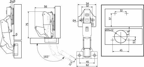 Петля 165° накладная с доводчиком 45мм h0 clip-on PRIME by AKS 3D (саморезы, заглушки) 0-е вхождение (упак. = 2 шт.)_2