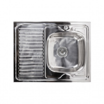 Мойка н/сталь, прямоугольная одночашевая, 800*600мм, полир хром, мойка справа, накладная, AKS (0,6мм) фотография