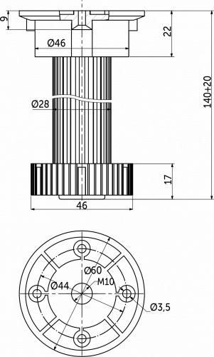 Опора кухонная пласт. h150 трехсоставная, черный AKS (1 уп. = 200 шт.)_2