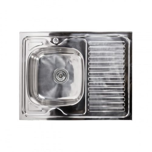 Мойка н/сталь, прямоугольная одночашевая, 800*600мм, полир хром, мойка слева, накладная, AKS (0,6мм)_1