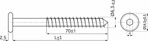 Шуруп для дерева 6,3*115 жёлтый цинк (уп/1тыс.шт) AKS_2