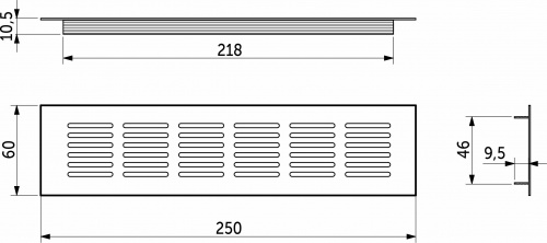 Решетка вентиляционная 250х60мм серебро алюминий AKS_6