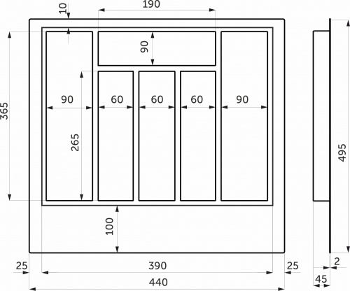 Лоток для столовых приборов 500 TR-01 (440*495*45), графит GRIDLI_2