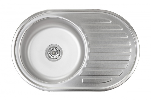 Мойка н/сталь, овальная одночашевая, 770*500мм, матовый хром, врезн на столешницу, AKS (0,8мм)_1