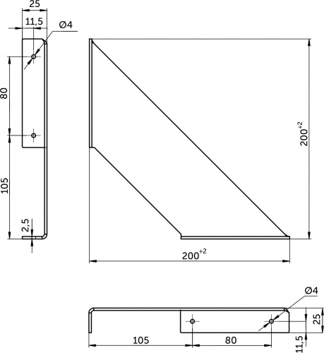 Полкодержатель мет. PLATE 200*200*2.3 черный (1 упак. = 2 шт.) AKS_2